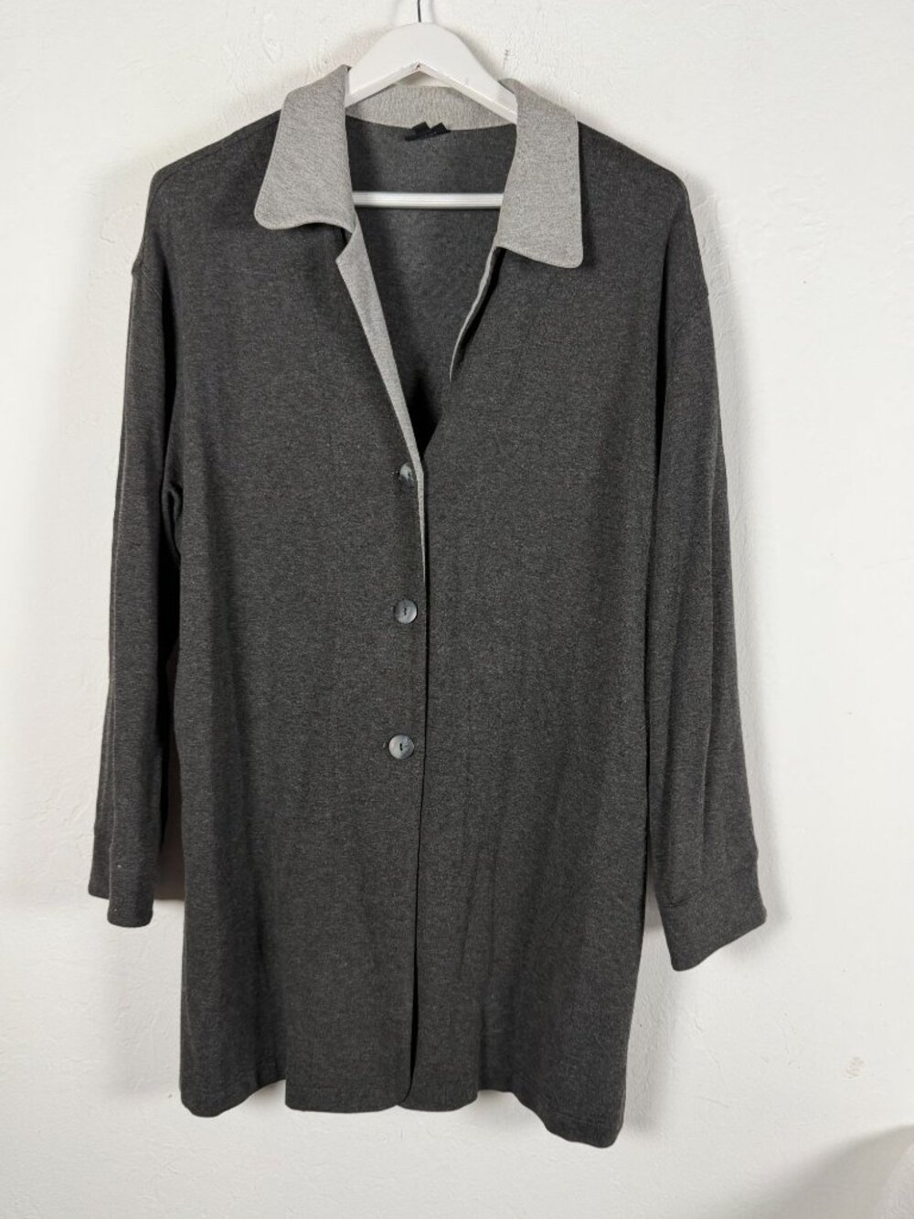 Staples Womens Heather Gray Button-Up Cardigan Sweater Large Lightweight Casual